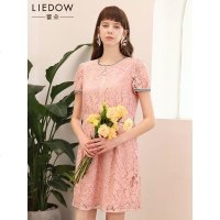 LIEDOW蕾朵2019新款蕾丝连衣裙夏季镂空气质仙女裙中长款a字裙女