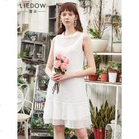 LIEDOW/蕾朵夏季女装无袖连衣裙宽松A字裙时尚镂空圆领网纱大摆裙