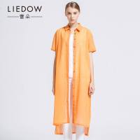 LIEDOW/蕾朵2017夏季新款长款衬衫女开衫外套休闲空调衫女士短袖