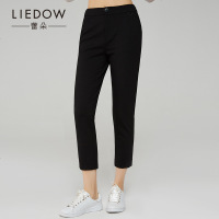 LIEDOW/蕾朵2019春秋七分裤女简约气质百搭修身黑色中腰直筒裤子
