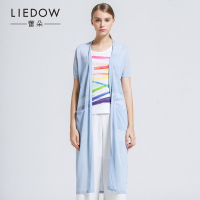 LIEDOW/蕾朵2018春季长款毛针织衫薄款开衫短袖外套简约空调衫女