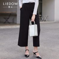 LIEDOW蕾朵坠感九分休闲裤女春夏宽松显瘦阔腿裤黑色简约直筒裤子