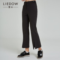 LIEDOW/蕾朵2018秋新款显瘦微喇裤 休闲九分裤开叉鱼尾长裤西裤女