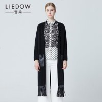 LIEDOW/蕾朵2017秋冬新款时尚简约流苏毛针织开衫修身女装外套