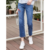 LIEDOW/蕾朵牛仔裤女2019春款 春季高腰修身直筒裤宽松时尚休闲裤