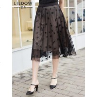 LIEDOW/蕾朵2019夏季新款高腰中长款a字半身裙时尚修身网纱裙子女