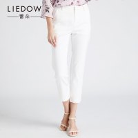 LIEDOW/蕾朵裤子女2019新款夏休闲裤女宽松高腰修身白色直筒裤女