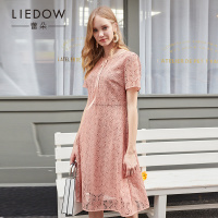 LIEDOW蕾朵高端气质蕾丝连衣裙女超仙短袖2019新款夏季过膝长裙子