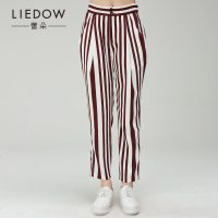LIEDOW/蕾朵2018春夏新款条纹铅笔裤女时尚休闲裤女修身长裤