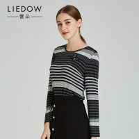 LIEDOW/蕾朵2018秋季新款修身条纹长袖打底T恤 休闲针织衫上衣女