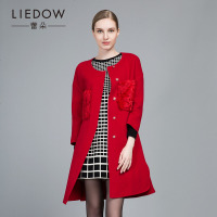 LIEDOW/蕾朵女装2018冬季新款红色双面羊毛呢大衣女中长款外套