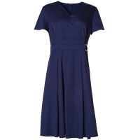 LIEDOW/蕾朵2019流行夏天裙子v领中长款收腰连衣裙女时尚衬衫裙