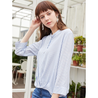 LIEDOW/蕾朵衬衣女2019新款夏季条纹上衣洋气衬衫百搭时尚小衫女