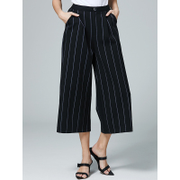 LIEDOW/蕾朵裤子女2019新款条纹阔腿裤女高腰 垂感宽松直筒休闲裤