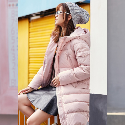 粉色少女学生羽绒服女2018新款韩版时尚个性中长款冬季过膝外套潮