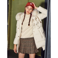 拉夏贝尔冬装2018秋冬新款韩版长袖连帽外套女士加厚 浅粉 S