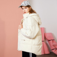 拉夏贝尔2018冬季新款长袖学生拉学院风加厚外套潮 S 米色
