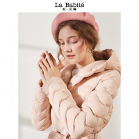 Z羽绒服女拉夏贝尔2018冬装新款韩版粉色系带中长款保暖连帽外套