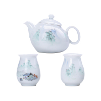 景德镇白瓷功夫陶瓷茶壶茶杯整套中式简约手工茶器组合青山绿水一壶两杯
