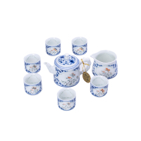 景德镇l玲珑陶瓷手绘八头茶具花飞蝶舞茶具套餐8头