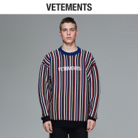 vetements毛衣男针织衫混色条纹2018新款秋冬季上衣男装长袖宽松套头