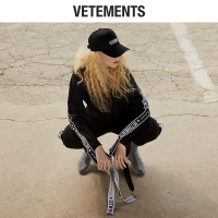 vetements女卫衣秋冬2018新款潮牌连帽刺绣帽衫织带卫衣宽松上衣黑色