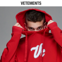 vetements卫衣男装秋季卫衣2018新款个性潮男oversize连帽衫刺绣红色