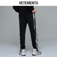 vetements针织裤休闲裤男运动2018新款直筒束脚长裤织带刺绣慢跑裤子卫裤黑白织带黑色