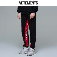 vetements针织裤休闲裤男运动直筒束脚长裤慢跑裤子卫裤刺绣拼色男装2018秋冬新款黑色