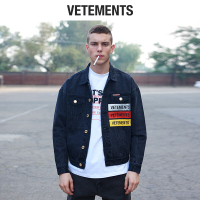 vetements牛仔外套男春秋男装外套2018新款牛仔夹克休闲宽松黑色