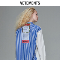 vetements衬衫衬衣女长袖休闲宽松白色条纹拼接刺绣2018秋季男女款漂白
