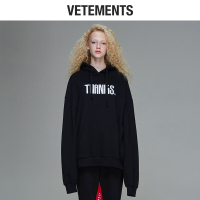 vetements卫衣女连帽反光印花宽松衣服春秋款女款卫衣2018女潮秋男女款黑色