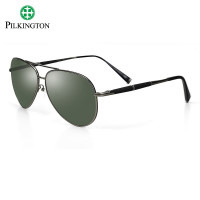 PILKINGTON英国皮尔金顿 男款偏光玻璃镜片钛合金真彩经典款飞行员蛤蟆镜PK46499 C350枪色框-真彩偏光灰