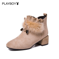 花花公子马丁靴高跟鞋少女粗跟百搭2018新款秋冬韩版学生短靴女