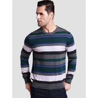 都彭(S.T.Dupont)羊毛衣 2018新款青年男士时尚休闲圆领套头秋冬季条纹保暖毛衣