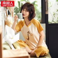 南极人睡衣女夏季纯棉短袖学生清新可爱薄款韩版家居服七分裤两件套装