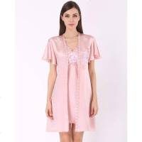 美帜女款牡丹花蕾丝花边刺绣睡衣真丝家居服睡袍两件套