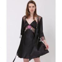 美帜女款桑蚕丝睡袍两件套 真丝睡衣家居服