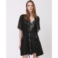 美帜女款桑蚕丝睡袍两件套 真丝睡衣家居服