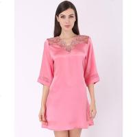 美帜女款粉红七分袖家居服蕾丝刺绣v领真丝睡裙睡衣