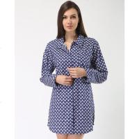 美帜女款蓝白菱形花纯棉宽松衬衫睡衣