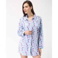 美帜女款时尚浅蓝纯棉衬衫睡衣