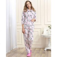 美帜女款白粉猫纯棉睡衣家居服套装