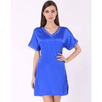 美帜女款桑蚕丝家居服V领宽松系带真丝睡衣睡裙