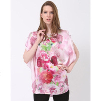 美帜女款桑蚕丝喷绘宽松纽扣衫真丝睡衣家居服
