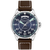 汉米尔顿(Hamilton)瑞士手表 卡其航空飞行员系列星际穿越同款自动机械男表 42mm蓝盘皮带 H64615545