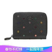 Coach 蔻驰 奢侈品 女士抛光鹅卵石皮革铆钉装饰短款钱包钱夹 31839