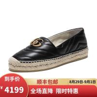 GUCCI 古驰 女士皮革双G造型平底鞋草编鞋 551890 BKO00