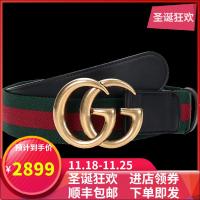 GUCCI 古驰 男士织物配皮板扣式休闲腰带皮带 409416 HE21T