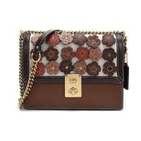 COACH 蔻驰 女士HUTTON系列织物配皮山茶花手提单肩斜挎包小方包 89191